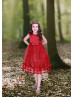 Beaded Red Satin Glitter Tulle 3D Flowers Sparkly Flower Girl Dress Beaded Red Satin Glitter Tulle 3D Flowers Sparkly Flower Girl Dress